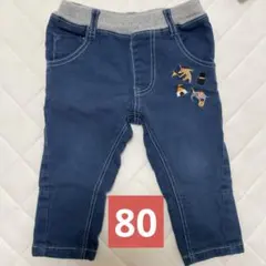 80 デニムパンツ 刺繍デザイン ゴムウエスト