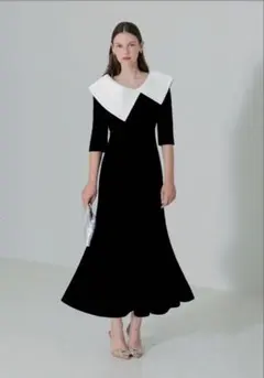 LEJA/配色アシンメトリービッグカラーベロアマーメイドシルエットドレス結婚式