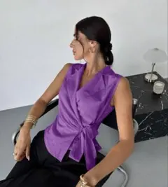 ラップ風ブラウス ノースリーブ M