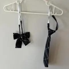 ブラック チェック柄 リボン・ネクタイセット