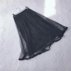 MIJOR STYLE チュールスカート ロング 黒 フレア ボリューム感 裏地
