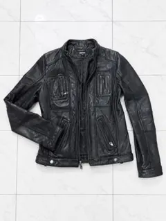 美品】DKNY ラムレザー ノーカラー ジャケット グレージュ 生成りS 羊