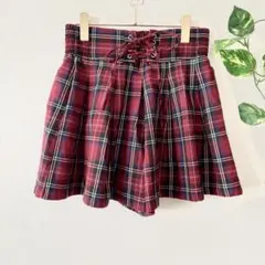 【コルザ】ハニーズ キュロット チェック柄 赤 Lサイズ ウエストゴム