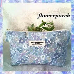 ポーチ　お花　通帳ケース　ペンケース　コスメポーチ　ブルー　花　ハンドメイド