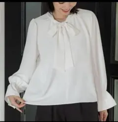 coca コカ　ボウタイ　ブラウス　袖フリル　ホワイト　白　M