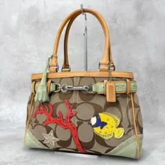 希少　COACH　コーチ　シグネチャー　トートバック　熱帯魚　サンゴ