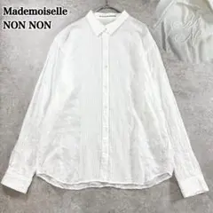 マドモアゼルノンノン 長袖シャツブラウス タック　刺繍 白 ホワイト L
