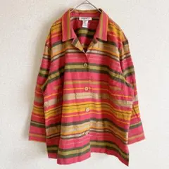 希少⭐️ ヴィンテージ シルク100% ストライプ シャツ 【XL】 カラフル