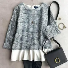 美品▲SHIPS /ツイードドッキングフリルトップス ▲Mサイズ