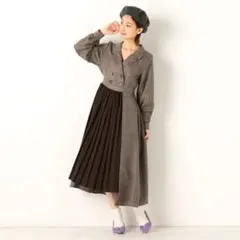 archivesブラウンチェック柄シャツワンピース