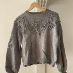 美品！clane TAPE ENBROIDERY KNIT TOPS グレー