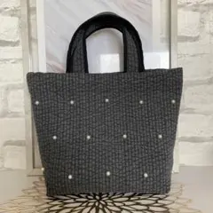 No.53 ヌビバッグ　トートバッグ　ダークグレー　パール付