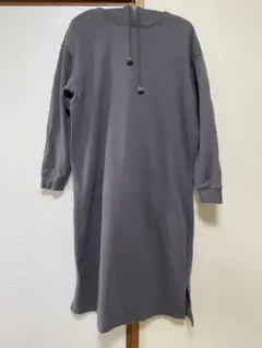 マタニティ　産前産後　授乳口付き　ロングフード付きワンピース　M〜L