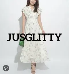 美品✨️ ジャスグリッティー フラワー ロングワンピース フレア フリル リボン