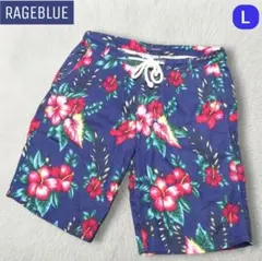 RAGEBLUE ハイビスカス柄 リネン混 ショートパンツ ネイビー Lのサムネイル