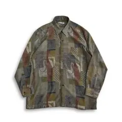 秀逸 オールドシャツ 90s アートデザイン 総柄 ヴィンテージ ポリシャツ