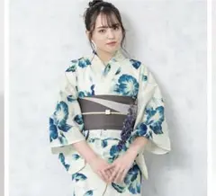 プチサイズS◇ノー皺加工最高級クールパス◇翡翠緑の花古典浴衣140