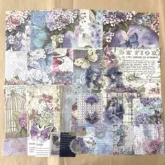 パープル系　コラージュ素材　素材紙・シールセット　おすそ分け