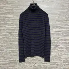 ユニクロ ボーダータートルネックニット M ウール100% 長袖 グレー　冬