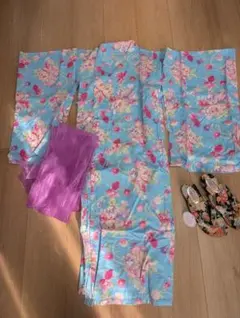 水色花柄浴衣セット（帯・草履付き）