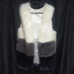 ファー素材 ノースリーブベスト ホワイト・グレー・ネイビー