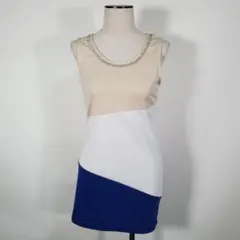 【新品・未使用】セシルマクビー ノースリーブ ベージュ白青シルバー おしゃれM