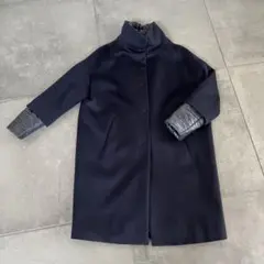 試着のみ HERNO ヘルノ ウール ダウン コンビロングコート ネイビー 42