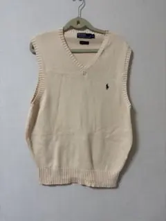 ●POLO ポロバイラルフローレン Vネックベスト コットン 白刺繍 M