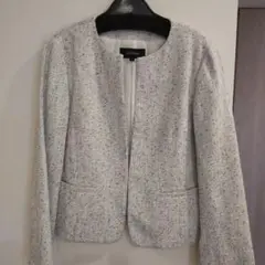 美品 アンタイトル ライトツイード ノーカラー ジャケット 白黒 サイズ2