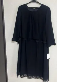 新品未使用　礼服喪服レディースブラックフォーマルドレス レース切り替え　LL