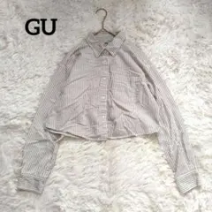 GU ジーユー オックスフォードストライプショートシャツ 長袖 ブラウン 茶色