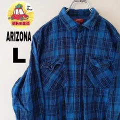 USA古着 ARIZONA ネルシャツ　L ブルー　ネイビー　チェックのサムネイル