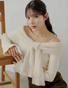 Chico シャギーリボンオフショルニット