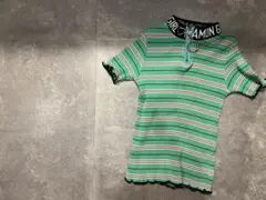 PIAMON 緑色ストライプ　リブ半袖　120