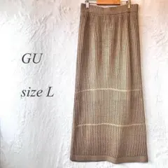 GUロングスカート L ブラウン レース編みニット 裏地付き ウエストゴム787
