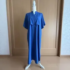 ブルー 半袖 ロングワンピース