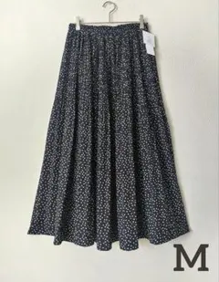 【新品タグ付き】接触冷感　プリーツスカート　ロング　ブラック　ドット　M