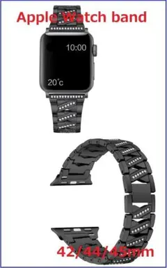 Apple Watch バンド ラインストーンステンレス42/44/45ｍｍBK