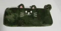 猫の顔デザイン ペンケース オリーブグリーン