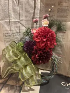 オーダー可能☆和モダン華やか〆縄アレンジ(グリーン)