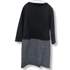 【美品】INDIVI 千鳥格子切り替えニットワンピース 38サイズ