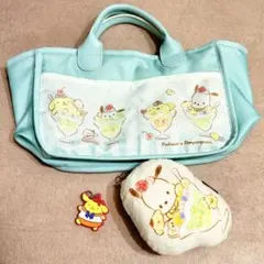 ポチャッコ ポムポムプリン 収納トートバッグ マスコット キーホルダー