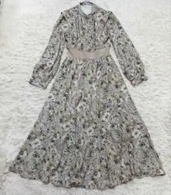 リリアンカラット ロングワンピース ウエストリブ 花柄 グリーン系 M