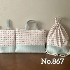 ハンドメイド　レッスンバッグ・シューズケース・ナップサック3点　ねこ&マカロン柄