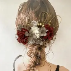 ドライフラワー髪飾り 赤グレーヘア飾り 結婚式 和装洋装 成人式振袖 卒業式袴