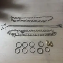 星型ペンダント付きシルバーネックレスとリングセット