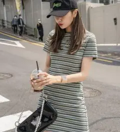 SHEIN♡ DAZY カラフル・ストライプ・プリント シャツドレス