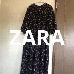 ZARA 花柄　七分袖　ロングワンピース　胸、袖はシースルー