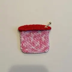 【handmade】手編み 毛糸 ミニポーチ チャック付き ピンク