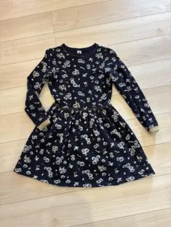PETIT BATEAU 紺色・花柄・裏起毛 長袖ワンピース